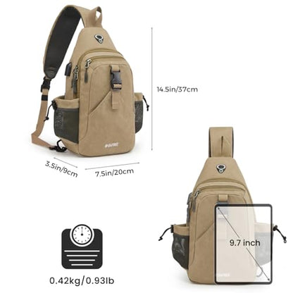 G4Free Canvas Crossbody Sling Bag with RFID Blocking for Women Men - color: Light Tan