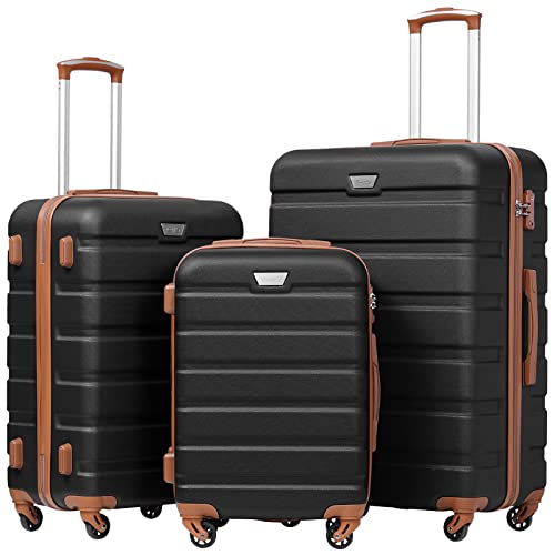 Coolife Luggage Set, 3 Piece Lightweight Durable Hardshell, Apricot Black - color: Apricot Black
