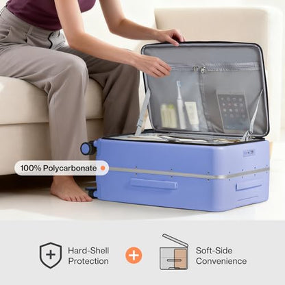 mixi 24 Inch Checked Luggage PC Hard Shell Suitcase Top Opening Aluminum Frame Travel Suitcases with Wheels, Lilac Purple - color: Lilac Purple, size: 24 inch