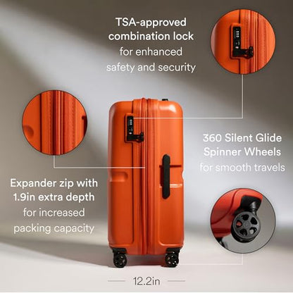 ANTLER - Single Stripe Hardside Luggage 26 Inch Checked-Medium Suitcase - Durable, Lightweight & Expandable, 4 Spinner Wheels - Adjustable Handle, TSA Lock - Ember - color: Ember, size: Medium