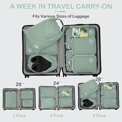 Cipway Compression Packing Cubes for Travel (8 Piece,Sage Green) - color: Sage Green, size: 8PCS