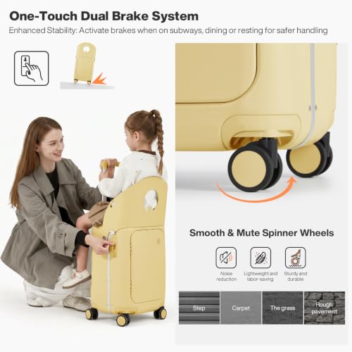 mixi 20 Inch Ride On Suitcase for Kids Luggage with Seat, Lark Yellow - color: Lark Yellow