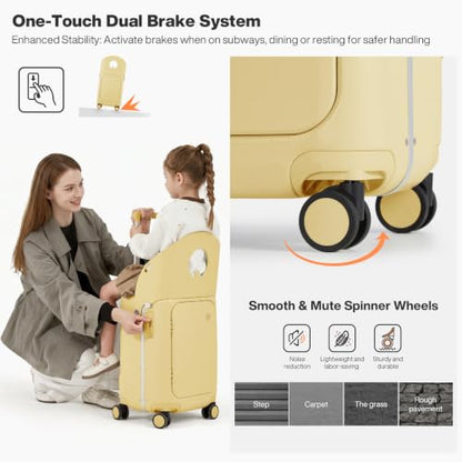 mixi 20 Inch Ride On Suitcase for Kids Luggage with Seat, Lark Yellow - color: Lark Yellow