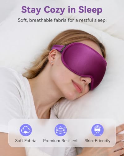 FACEMOON 3D Blackout Weighted Sleep Mask for Women, Relaxation Gift for Mom | Bedtime routine, self-care, long flights, deep cups, zero pressure, lash-friendly, adjustable strap, quiet relaxation moments - color: Purple