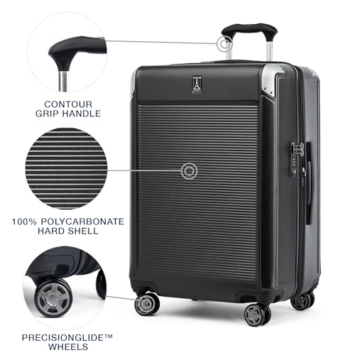 Travelpro Platinum Elite Hardside Checked Luggage, Black, 25-Inch - color: Shadow Black, size: Checked- Medium 25-Inch