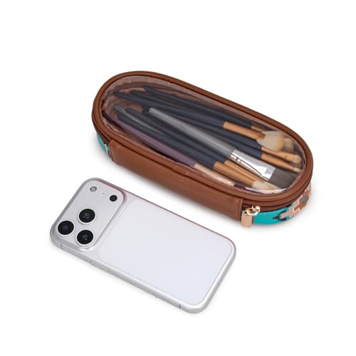 Wrangler Travel Makeup Bag 2pcs Set Cosmetic Bag with Makeup Brush Holder - color: Aztec-Turquoise
