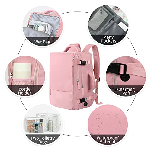 Hanples Travel Backpack for Women, 17 Inch Waterproof Laptop Backpack - color: Pink