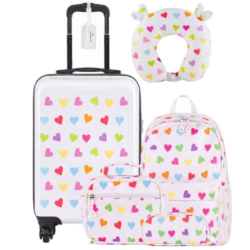 Redbaker 6 Pcs Kids Luggage Set, 17 Inch, White Love