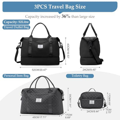 Weekender Bags for Women,Personal Item Travel Bag with Shoes Compartment - color: B-Blackn-3PCS-4051, size: Extra Large