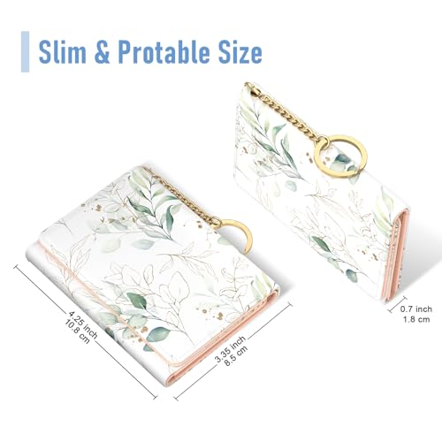 Rouidr Womens Wallet, Small Slim RFID Card Wallets for Women, Cute Front Pocket Trifold Leather Card Organizer with 7 Slots & ID Window, Eucalyptus Leaf - color: Eucalyptus Leaf