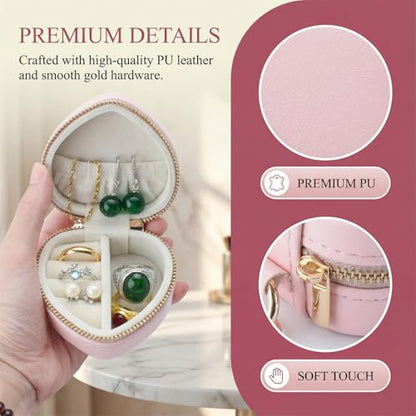 Heart Shaped Jewelry Travel Case, Portable Ring Holder & Organizer with Keychain, Premium Wedding Travel Gift Box for Women - color: Blue