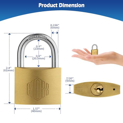 HOX Solid Brass Keyed-Alike Padlock, Hardened Steel Shackle, 40mm, 6-Pack - size: 40mm-6Pack