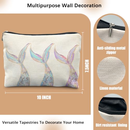 Mermaid Gifts for Women Cosmetic Makeup Bag - color: Preppy Beach Ocean Pastel Mermaid