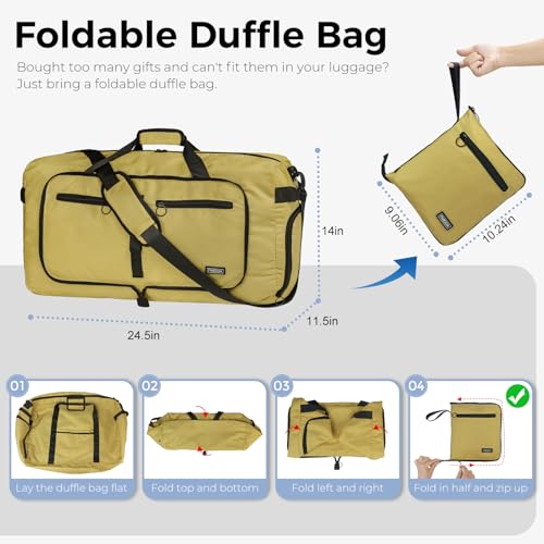Fmeida 65L Duffle Bag Foldable Travel Duffel Bags for Men Women Travel Bag - color: Glossy Light Brown