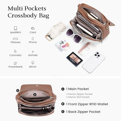 befen Genuine Leather Medium Crossbody Bags for Women Saddle Bag Purse - color: Mocha