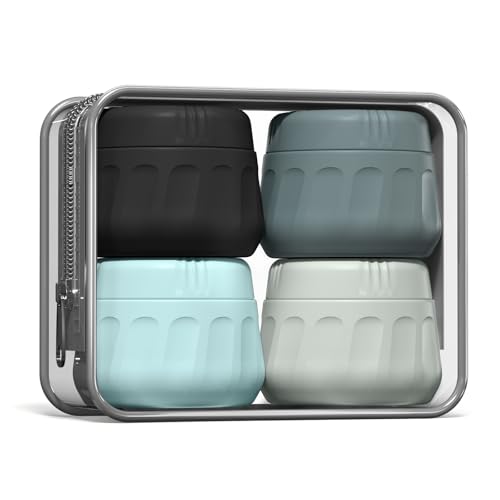 Mrsdry Travel Containers for Toiletries, TSA Approved Travel Size Toiletries 4 Pack, Refillable Containers, With Clear Bag, Leak Proof Silicone Jars, Essentials Creams Jars Carrying Small Items - color: Black Gray, size: 1 OZ (30ML)