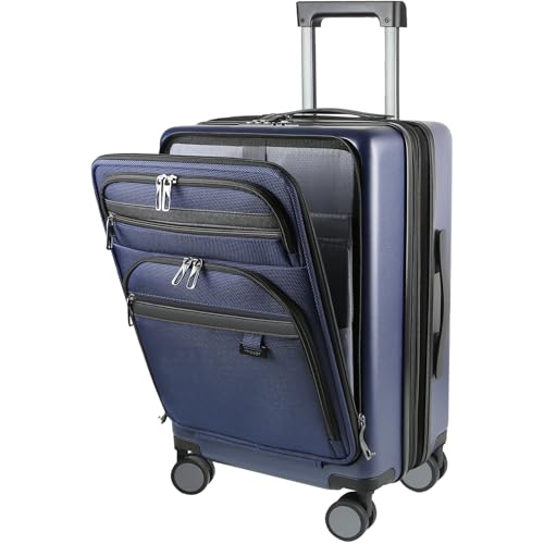 KROSER Hardside Expandable Carry On Luggage 22x14x9 Airline Approved With Front Business Pockets, 20 Inch Suitcases with Wheels, Carry on Suitcase with TSA Lock & USB Port, Navy - color: Navy