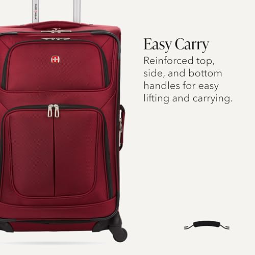 SwissGear Sion Softside Expandable Luggage – Medium Checked Suitcase with 360 Degree Wheels & Retractable Handle – 25 Inch, Perfect for 1-7 Night Trips – Burgundy - color: Burgundy, size: Checked-Medium 25-Inch
