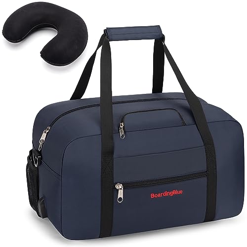 17x10x9 United Airline Personal Item Under Seat Duffel Bag With Free Pillow And USB Port (Navy) - color: Navy