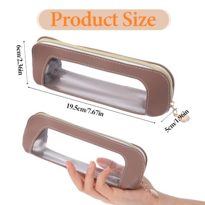 Psyqtsuary Small Clear Make Up Bag, PU Leather Portable Makeup Brush Pouch - color: Light Brown