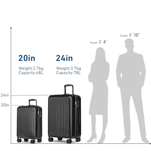 KYME Carry on luggage 22x14x9 Airline Approved Hardshell Suitcase,20",Black - color: Black, size: 20" Carry On