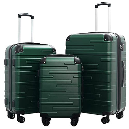 Coolife Hardside ABS Luggage, TSA Lock, Spinner Wheels, 3-Piece Set - color: dark green, size: 3 Piece Set