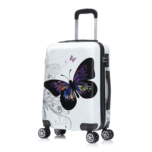 InUSA Butterfly Print 20-Inch Carry-On Hardside Spinner Luggage Travel - color: Butterfly, size: 20 Inch