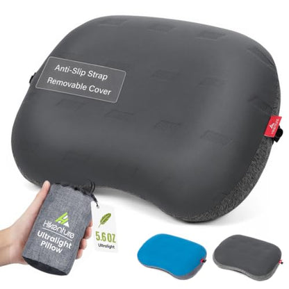 Hikenture Ultralight Inflatable Camping Pillow with Removable Cover, Grey - color: Gray