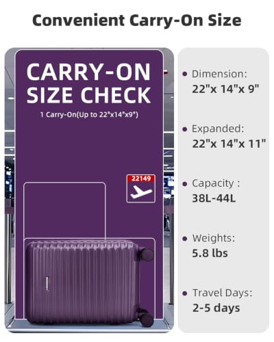 LARVENDER Expandable Carry on Luggage Suitcase with Wheels, Royal Purple - color: Royal Purple, size: 3 Piece Set (20/DB/TB)
