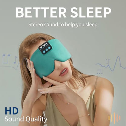 Sleep Mask Bluetooth 5.4 Headphones Soft Wireless Headband Eye Mask Blackout with Microphone (Emerald) - color: Emerald