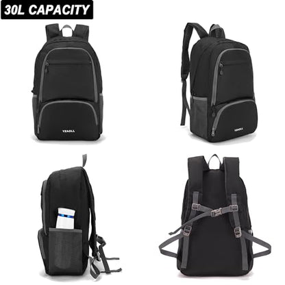 30L Hiking Backpack Lightweight Day Packs, Packable Backpack for Women Men - color: E-black