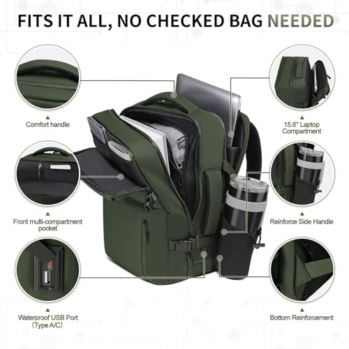 30L Lay Flat Travel Backpack for 16 Inch Laptop Carry On Green - color: Green