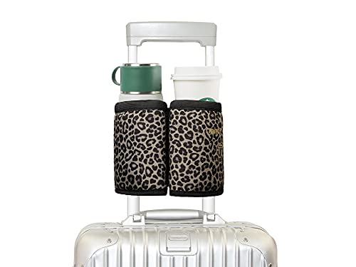 riemot Luggage Travel Cup Holder Free Hand Suitcase Drink Carrier Leopard - color: Hook & Loop: Leopard
