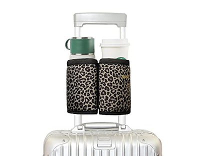 riemot Luggage Travel Cup Holder Free Hand Suitcase Drink Carrier Leopard - color: Hook & Loop: Leopard