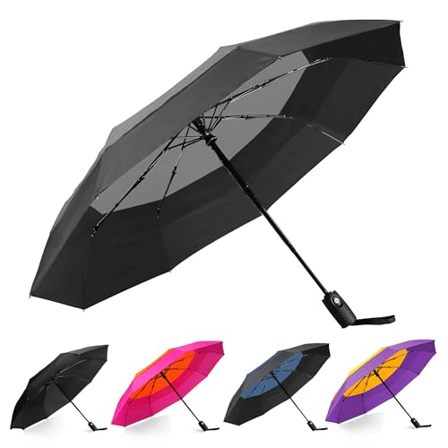 Windproof Compact Travel Umbrellas for Rain – Easy Auto Open Close, Automatic Durable Waterproof – Backpack, Portable, Lightweight Umbrellas for Travel - color: 1xBlack/Grey