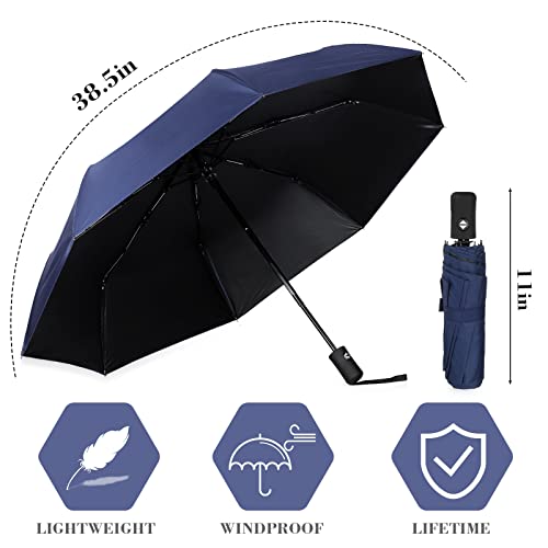 Jexine Windproof Travel Umbrella Compact Small - color: Navy Blue