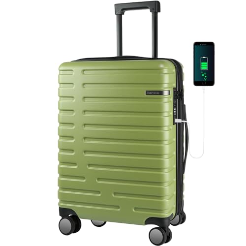 EMPSIGN Carry On Luggage with Spinner Wheels, 20-Inch, Green - color: GREEN