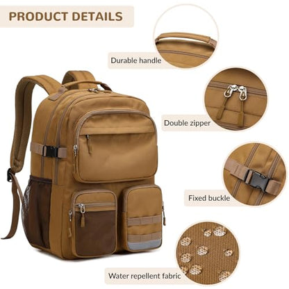 Lohol Water Resistant Backpack with Multifunctional Pockets for Teens, Durable Bookbag fits 15.6 inch Laptop for School Travel College, 25L (Brown) - color: Brown