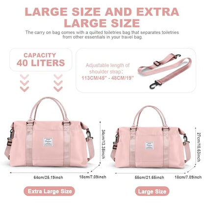 Travel Duffel Bag, Carry On Overnight Weekender Bags for Women - color: A1-Pink, style: Extra Large Travel Bag