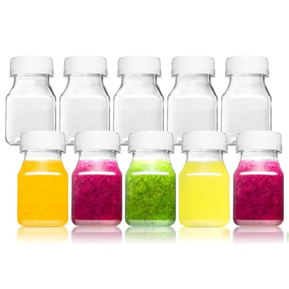 Norcalway 10pcs 2oz Plastic Shot Bottles with Caps - Ginger Shot - Freezer Safe, Leak Proof, BPA Free, Food Grade Small Plastic Travel Bottles with Caps - size: 2 OZ / 10 PACK