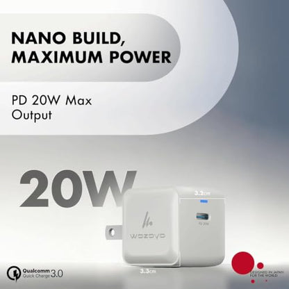 PD 20W GaN Charger, Wozoyo Type-C Fast Charger Compatible for iPhone 17/16/16 Pro Max/15 Series/iPad Pro, Smartphones & Tablets, QC 3.0,Compact Foldable Plug Design, Smart Power Delivery