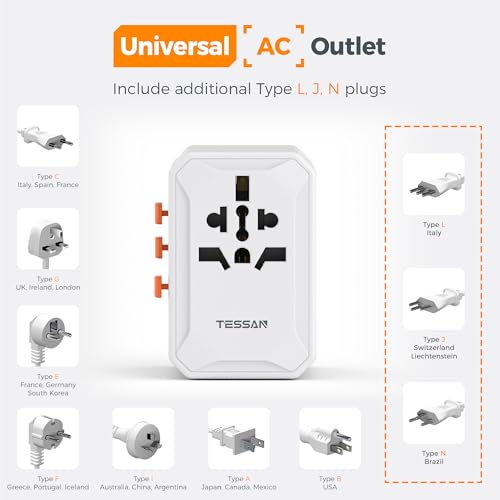 TESSAN Universal Travel Adapter, International Power Adapter - color: White grey