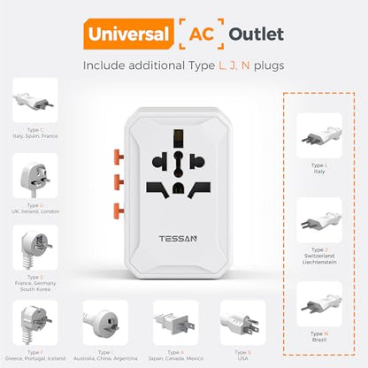 TESSAN Universal Travel Adapter, International Power Adapter - color: White grey