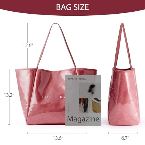 KALIDI PVC Tote Bag Women Large Kraft Paper Travel Beach Bag Jelly Purses - color: Red