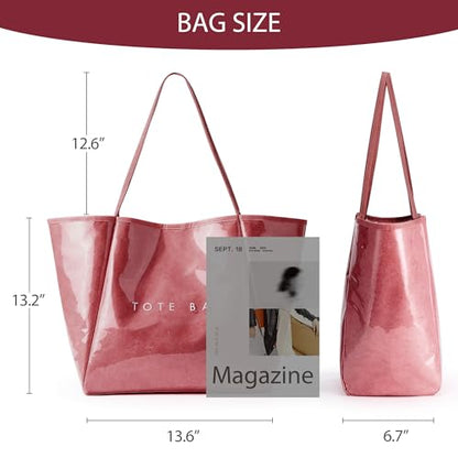 KALIDI PVC Tote Bag Women Large Kraft Paper Travel Beach Bag Jelly Purses - color: Red