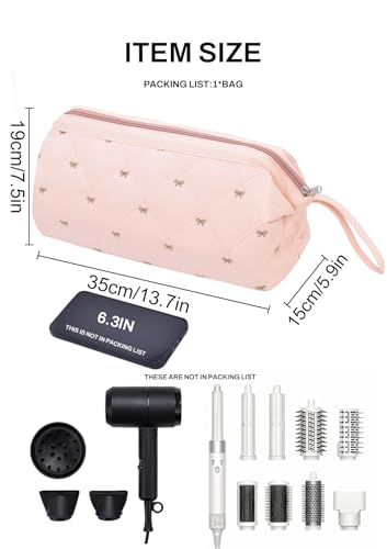 TeeYee Hair Tools Travel Bag for Dyson Airwrap Quilted Toiletry Bag - color: Pinkbow