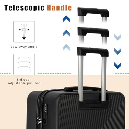Eeeza Luggage Sets 3 Piece, Carry on Luggage 20in Suitcase Set, Black - color: Black, size: 3 Piece (20")