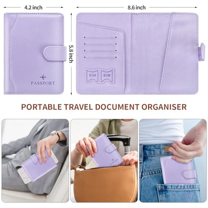 Passport Holder for Travel Essentials Wallet Cover Case Women Men Gift - color: D-Light Purple