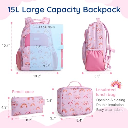 mommore Kids Backpack Set Kindergarten School Bookbag for Boys Girls 4-8 - color: A-rainbow Print