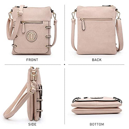 Dasein Women Lightweight Shoulder Purse Soft PU Leather Crossbody Bag Multi Pocket Travel Purses with Double Zipper - color: Pink